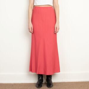 Vintage 90s Red Linen Maxi Skirt adrianna papéll Pull On Elastic Waist Size 6